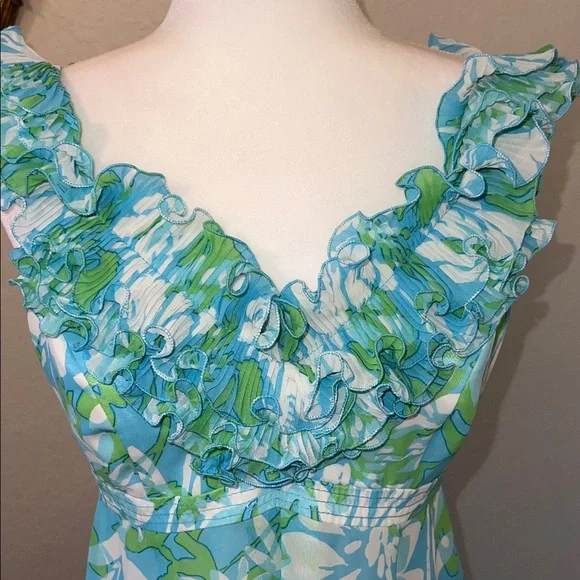 EUC Lilly Pulitzer Chiffon Maxi Ruffle Empire Waist Size 6 - Picture 4 of 16